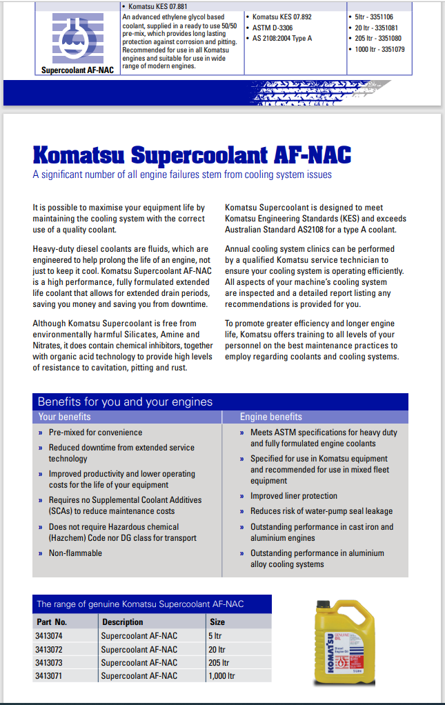 Komatsu super coolant alternatives Plant Talk Plant Machinery