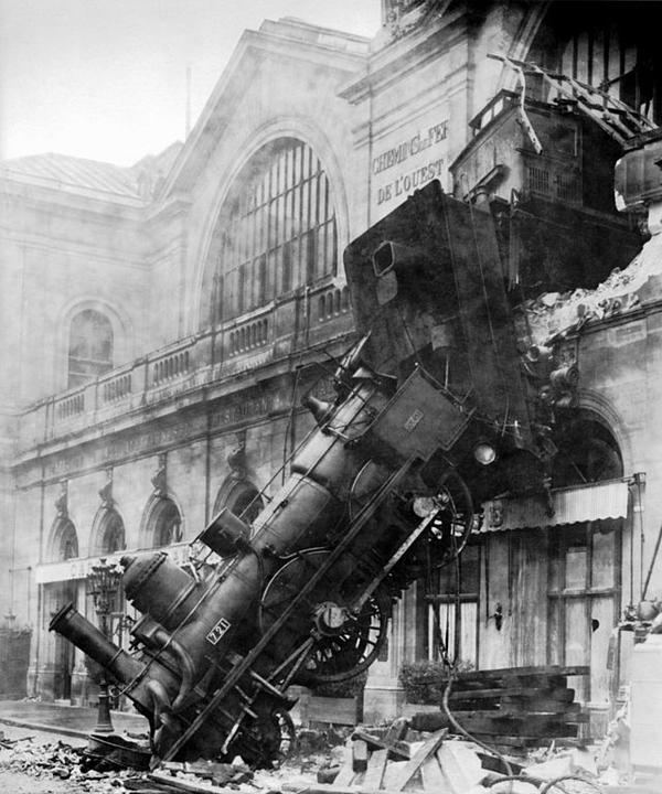 Derailed train at Gare Montparnasse, Paris, France, 1895.jpg